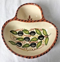 Sao Pedro do Corval Portugal Pottery 2 Section Dip Bowl with Olives - $29.95