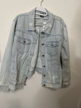 New York &amp; Co SOHO Light Wash Distressed Button Up Denim Jacket Size Large - $39.99