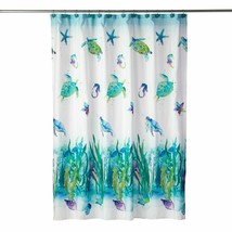 Sea Turtles Shower Curtain Watercolor Nautical Ocean Blue Green Polyeste... - £22.90 GBP