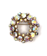 Vintage Weiss Brooch AB Aurora Crystal Rhinestone Circle Wreath Pin Gold... - £27.65 GBP