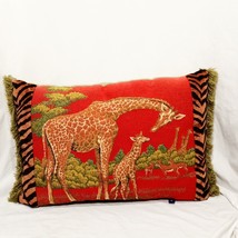 Giraffe Africa Safari Trees Decorative Tapestry Fringe Pillow 22&quot; Ashfor... - £27.95 GBP