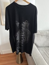 Vintage Rain Forest  Café 90’s Y2K Black Zebra Oversized Shirt Dress Size L - $622.11 MXN