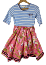 Matilda Jane Dress Size 12 Girls PRETTY Blue Stripe Top Pink Rose Full S... - £51.22 GBP