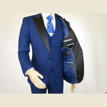 Men's Light Wool Statement Tuxedo Vested Formal Wedding Stage Suit Alberto Blue image 6