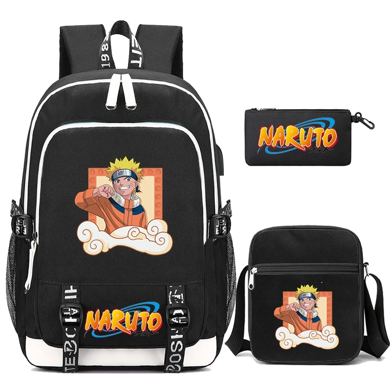 3Pcs/set Anime Naruto Backpack Children Teenager Cartoon Bagpack Waterproof - £21.58 GBP+