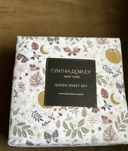 New Cynthia Rowley Cute Fall Pumpkins 4 Piece Queen Sheet Set Butterflies - £50.83 GBP