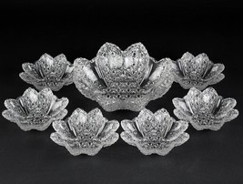 McKee Russian Diamond Berry Bowl Set 7pc, Antique Glass 1886 Daisy &amp; Button EAPG - £56.01 GBP