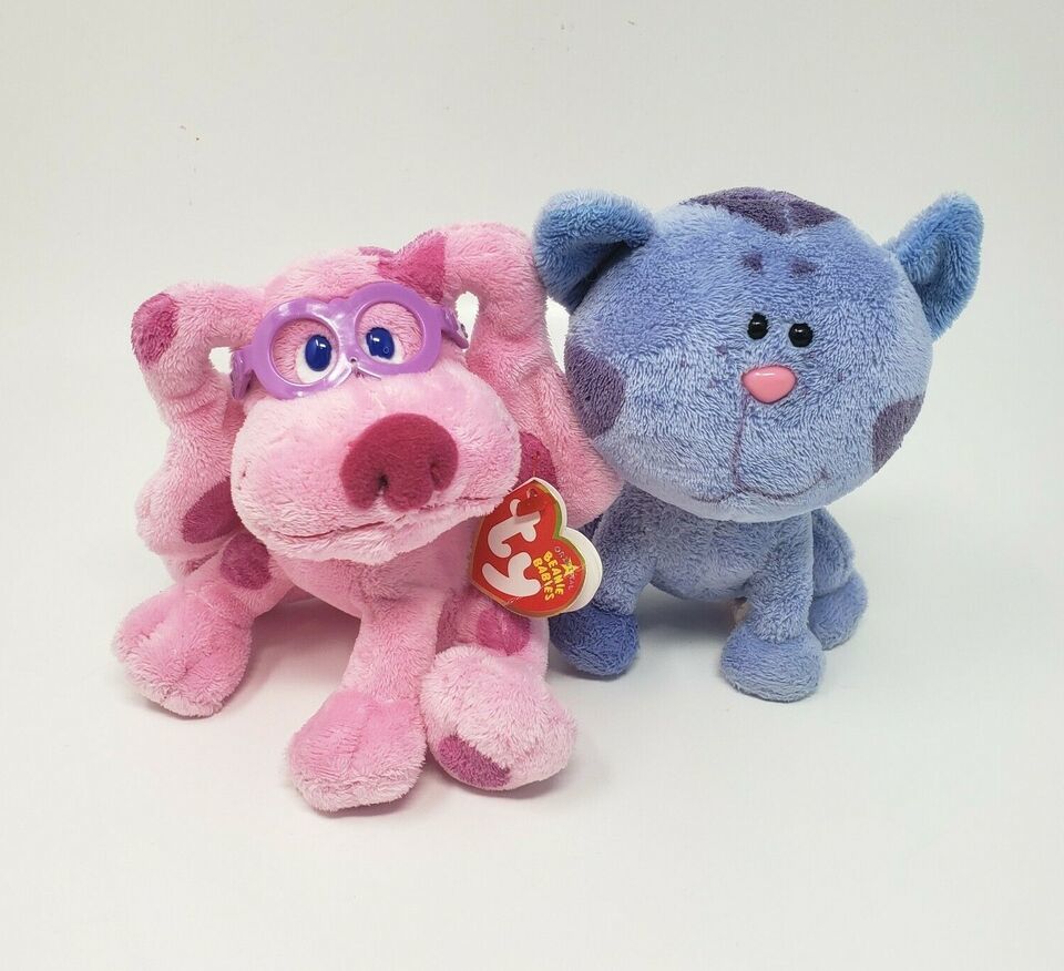 TY BLUE'S CLUES BEANIE BABIES MAGENTA & PERIWINKLE STUFFED ANIMAL PLUSH ...