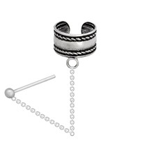 Oxidized 925 Sterling Silver Ear Cuff with Chain - £12.45 GBP
