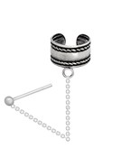 Oxidized 925 Sterling Silver Ear Cuff with Chain - £12.50 GBP