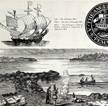 1970 Maine Archangel Ship Print Vintage Nautical Pemaquid Seal Native Am... - $29.99