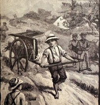 1895 A Happy Boy Farm Hay Harvesting Victorian Wood Engraving Print 7x10 DWA9 - £23.13 GBP