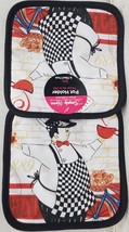 Set Of 2 Same Printed Pot Holders (7&quot;x7&quot;) Fat Chef With Hot Soup, Black Back, Sh - £6.35 GBP