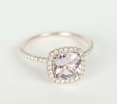 1Ct Cushion Cut Peach Morganite 14K Rose Gold Over Halo Engagement Women&#39;s Ring - £59.87 GBP