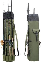 Soft-sided canvas Fishing Rod Carrier Pole Bag Reel Case Waterproof (5 r... - $22.59