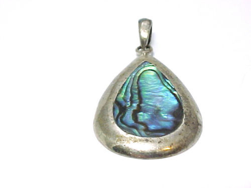 Primary image for ABALONE SHELL Pendant in Sterling Silver - 2 inches long - FIERY
