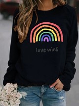 Love Wins Printed Hoodies Women Fleece Long Sleeve O Neck Loose Sweatshirt Girls - £52.65 GBP