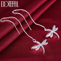 DOTEFFIL 925 Silver Dragonfly Earline Drop Earring Charm Women Jewelry Fashion W - £14.86 GBP