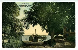 North Street Showing Boat Wharf Plymouth Massachusetts Postcard  1900&#39;s - $9.90