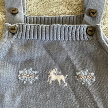 Janie &amp; Jack Boys Blue Knit Overalls Snowflake Deer Brown Buttons 3-6 Mo... - $16.17