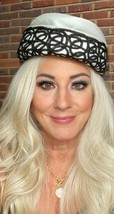 VTG Women&#39;s Silk Pillbox Hat 1950s Black &amp; White Horsehair Braid Trim Small - $36.22