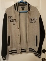 Men&#39;s Las Vegas Varsity Fleece Jacket Snap Button Size L Gray/Black Pass... - £17.87 GBP