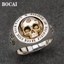 New Original Design 100% Pure S925 Silver Skull Man Ring Trendy Punk Rock Jewelr - £57.18 GBP