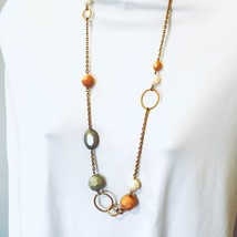 Vintage Statement Necklace Peach Sage and Ivory Faceted Balls on Gold-tone Chain - £4.48 GBP