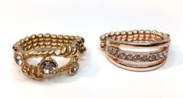 Rose &amp; Yellow Gold Tone &amp; Rhinestone Stretch Rings Adjustable Stretchy Bling - £7.96 GBP