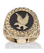 MENS 10K GOLD EAGLE ONYX DIAMOND ACCENT RING SIZE 9 10 11 12 13 - £711.13 GBP