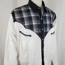 Ely Cattleman Western Shirt XL Black White Plaid Snaps Cowboy Rodeo Rockabilly - £23.17 GBP
