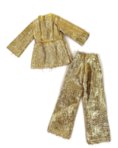 Barbie Clone Vintage Doll Clothes Outfit Gold Metallic Pant Suit Mod Top Shiny - £47.41 GBP