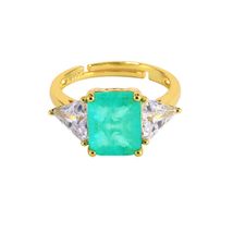 925 Sterling Silver Geometric Paraiba Diamond Adjustable Gold-Plated Ring - Exqu - £25.16 GBP