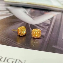 18ct Solid Gold Cherish Amber Stone Stud  Earrings - 18K, Au750, shiny, gift, - £121.63 GBP