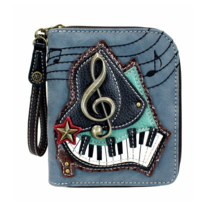 PIANO KEYS MUSIC ZIP AROUND WALLET BLUE CHALA - $36.63
