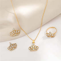 Cubic Zirconia &amp; 18K Gold-Plated Crown Jewelry Set - £11.20 GBP