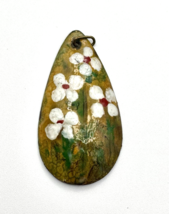 Hand Painted Pendant Teardrop Flowers 2.5" Metal Artisan Floral Vintage ... - $14.58