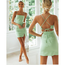  Semi Formal Summer Dress   Backless Cut Out Spaghetti Strap Side Slit Cotton Mi - $47.00