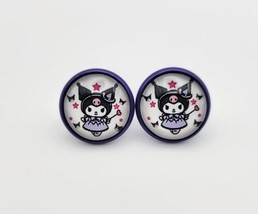 Black and Purple Cartoon Anime Cat Push-back Stud Post Fashion Earring - £12.08 GBP