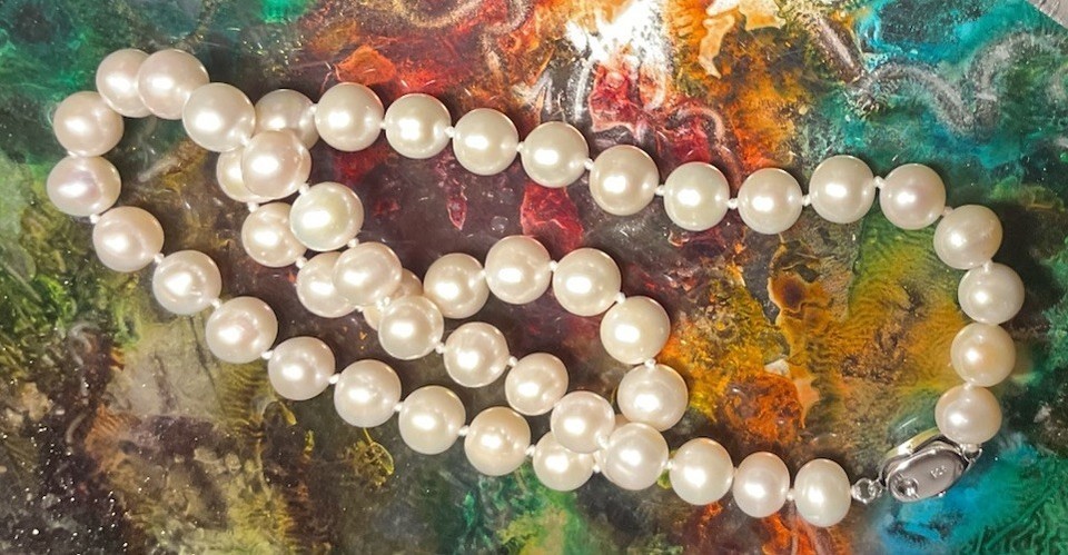 Genuine Hand Strung Pearls 48 Pearl Necklace 20” Length 9mm White Pearl 925 Item image 9