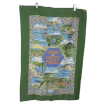 Vintage Wales Souvenir Tea Towel Scenes South Wales Wall hanging colorful 19&quot;x29 - $16.82