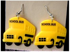 Huge Funky Yellow School Bus Earrings Driver Teacher Mom Charms Costume Jewelry - £5.47 GBP