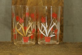 Vintage Juice Glass Swanky Swig Kraft Jelly Jar Red &amp; White Tulip Flowers - £12.84 GBP