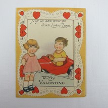 Vintage Valentine  Window Cutout Blonde Girl Boy Red Car Lovers Lane UNSIGNED - £11.98 GBP