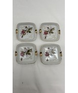 4 Vintage Individual Mini Ashtray Roses Square Trimmed Gold Japan - $41.61 CAD