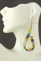 VINTAGE Costume Jewelry Bright Rainbow Scale Twist Gold Tone Pierced Ear... - £12.58 GBP