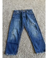 Zara Mens Jeans Distressed Straight Blue Medium Wash Size 32 Button Fly - $25.54 CAD