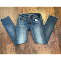 American Eagle Outfitters Womens Slim Skinny Jeans Blue Faded Whiskered ... - $15.83