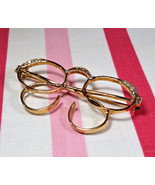 Darling Vintage 1960&#39;s Rhinestone Eyeglasses Gold Finish Bar Clasp Brooch - £12.82 GBP