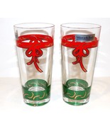 LOVELY PAIR OF VILLEROY &amp; BOCH CHRISTMAS 6&quot; PEACE RED BOW GOLD HIGHBALL ... - $39.37 CAD